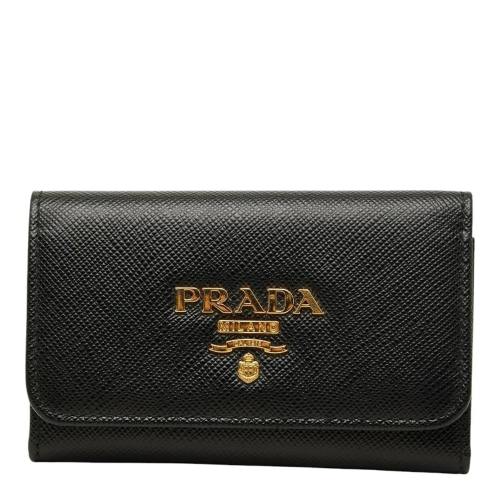 Prada Saffiano Key Case Wallet Black Nero Black Leather